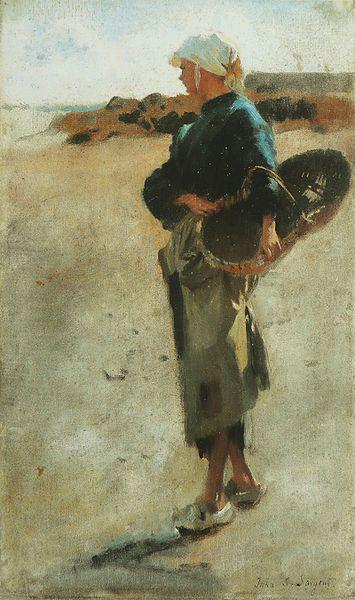 John Singer Sargent Breton Girl with a Basket Norge oil painting art